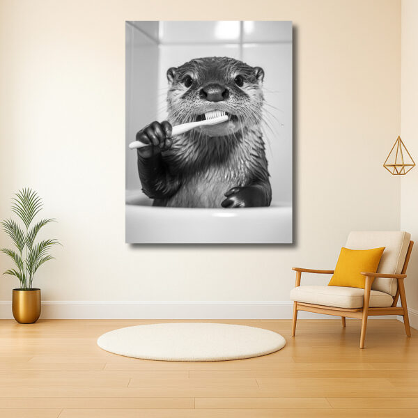 Otter poetst tanden in zwart-wit kunstwerk