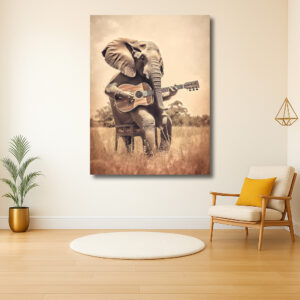 Olifant speelt gitaar in het veld