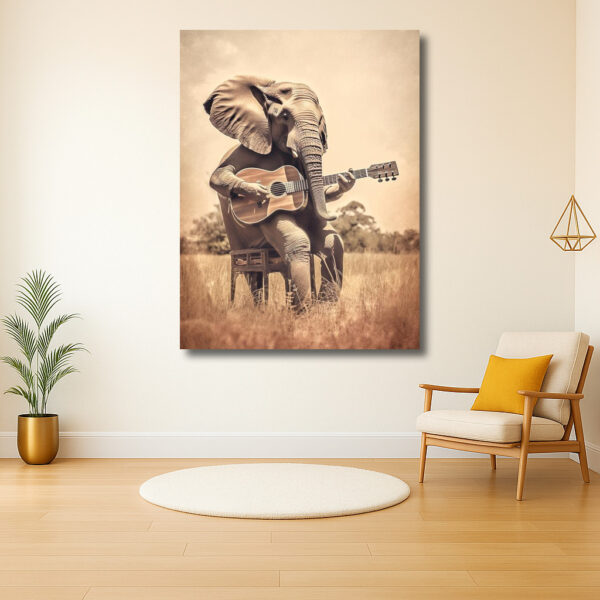 Olifant speelt gitaar in het veld