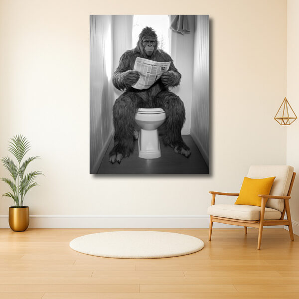 Gorilla leest krant op toilet