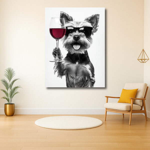 Hond met wijnglas in stijl