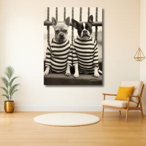 Twee honden in gestreepte truien