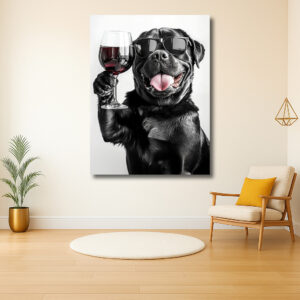 Hond met zonnebril en wijnglas