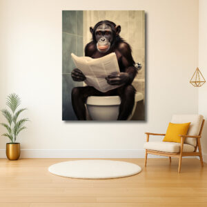 Aap met Krant op Toilet