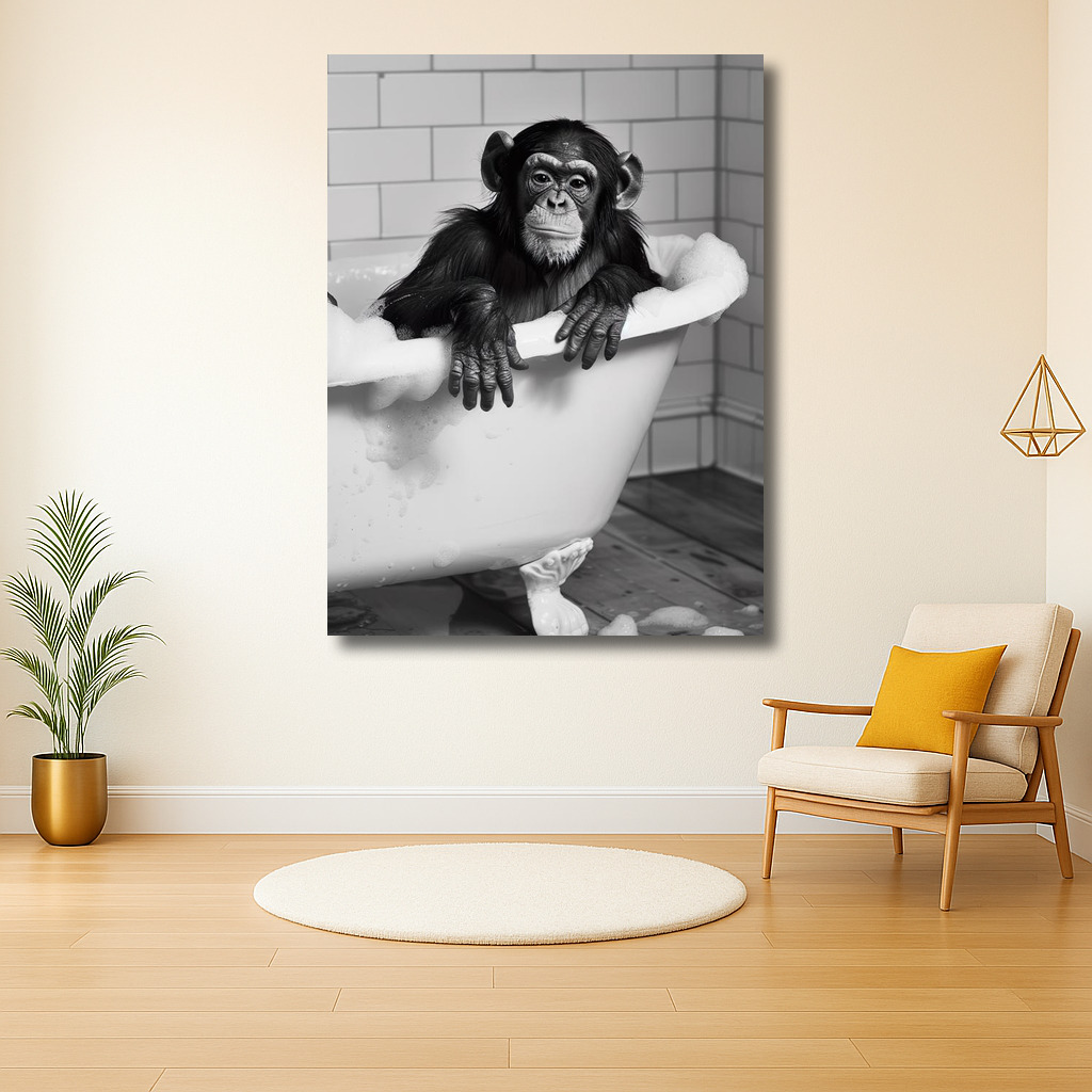 Aap in het bad met schuim