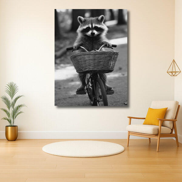 Wasbeer op een fiets met mand