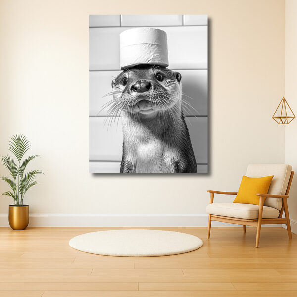 Otter met toiletrol als hoed