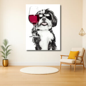 Hond met zonnebril en wijnglas