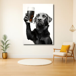 Hond heft een glas bier