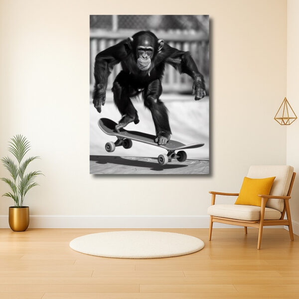 Skateboardende Chimpanzee in Actie