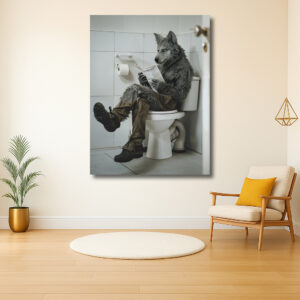 Wolf leest krant op toilet