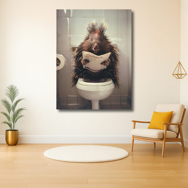 Egel leest de ochtendkrant op het toilet