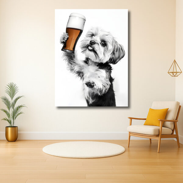 Hond proost op het leven met een glas bier