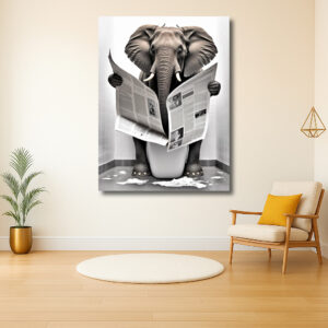 Olifant leest krant op het toilet