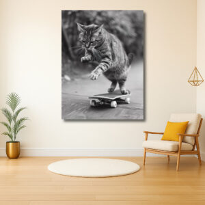 Skaterkat in actie op skateboard