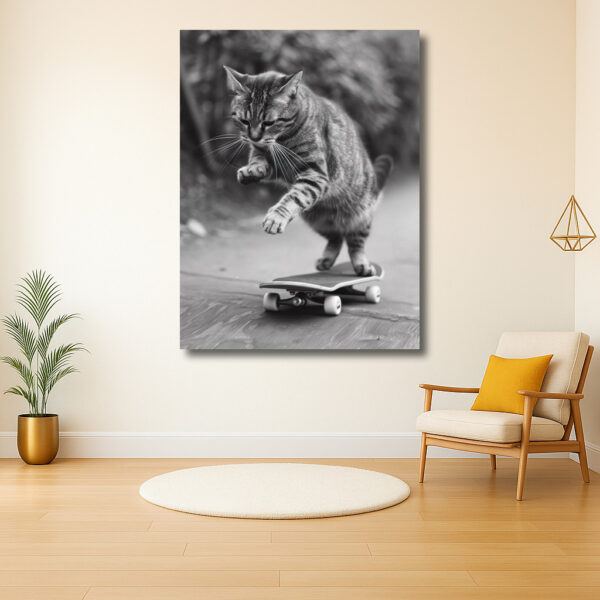 Skaterkat in actie op skateboard
