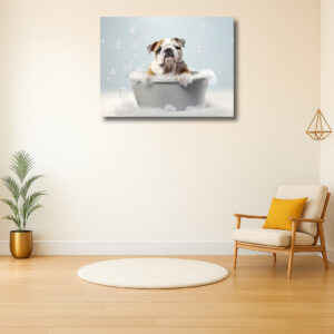 Bulldog in een schuimend bad