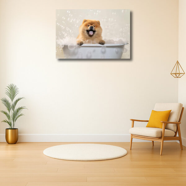 Blije hond in een schuimbad