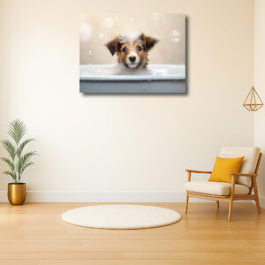 Schattige puppy in een schuimbad
