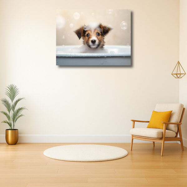 Schattige puppy in een schuimbad
