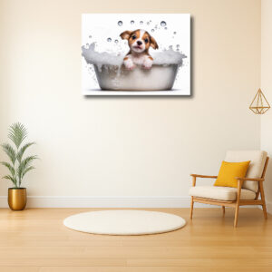 Speelse puppy in schuimbad