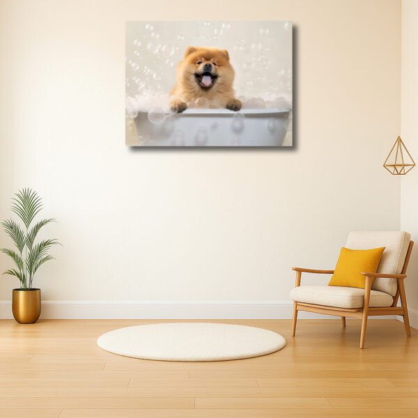 Blije hond in een zee van bubbels