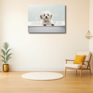 Schattige pup in een zeepsopbad