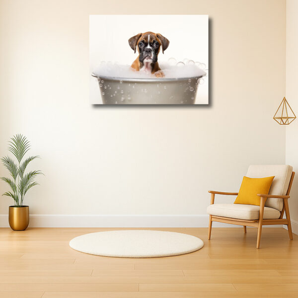 Schattige pup met bubbelbad