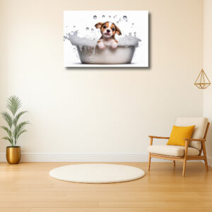 Schattige pup in bad met bubbels