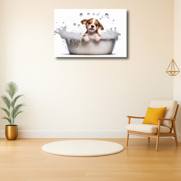 Schattige pup in bad met bubbels