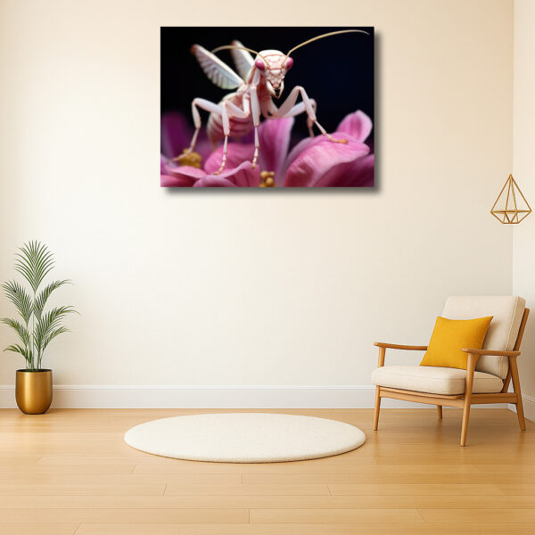 Elegante orchidee bidsprinkhaan op roze bloemen