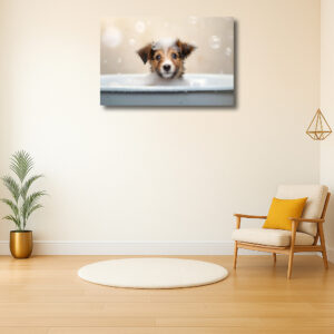 Puppy in een schuimbad