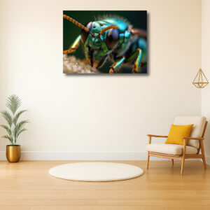 Detailportret van een kleurrijke insectenkop